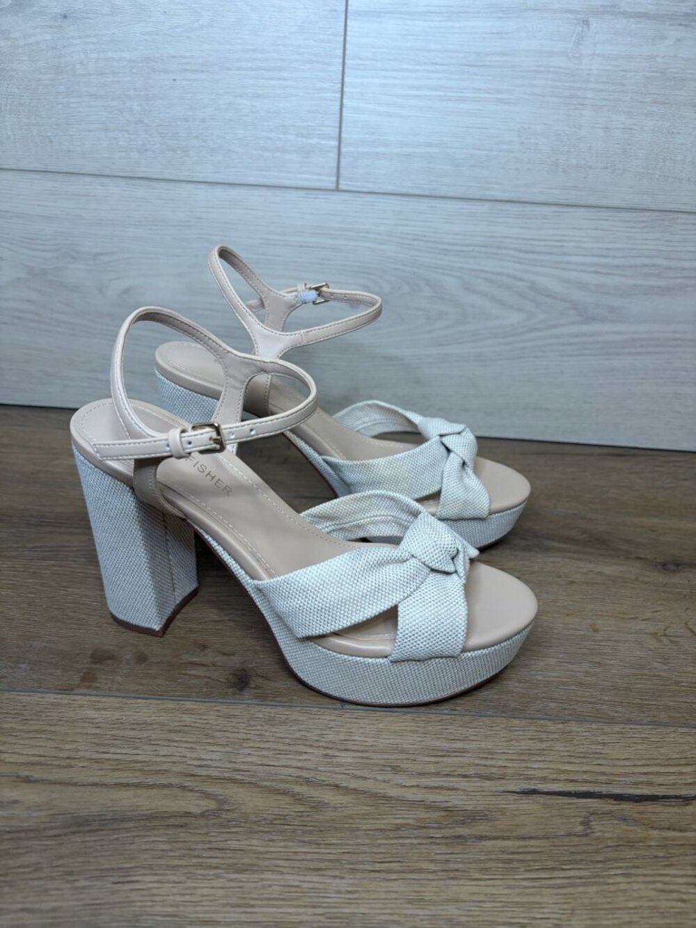 Marc Fisher Deren Platform Sandal Heels Light Natural 6.5 M
